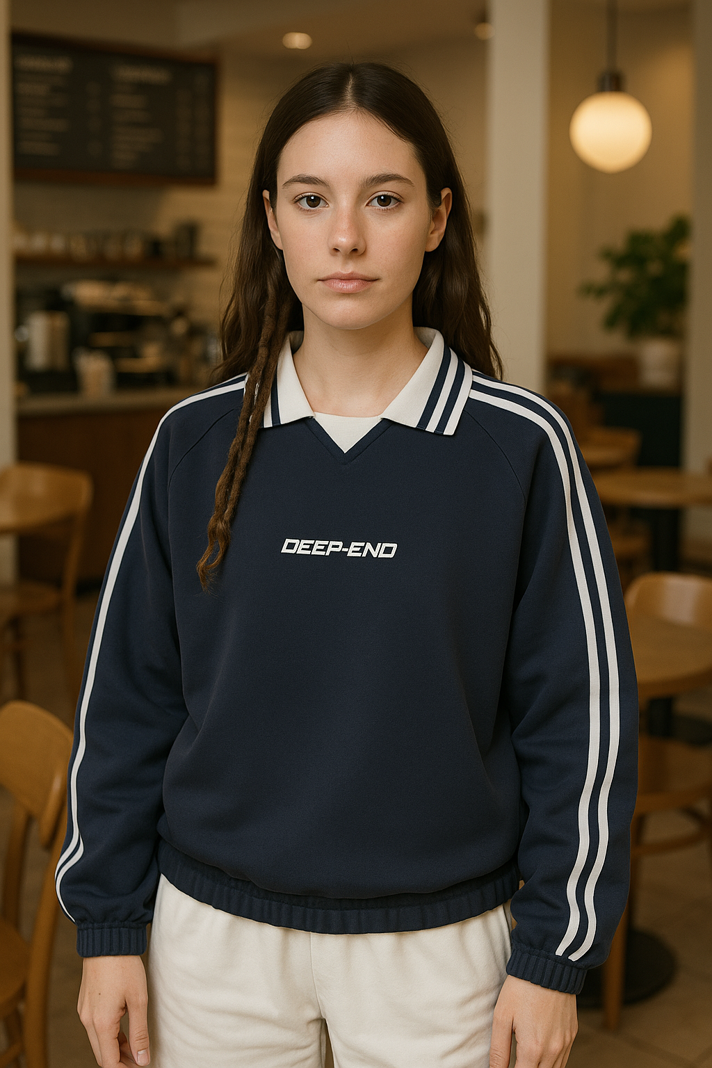 Deep-End  Lapel Collar Sweatshirt