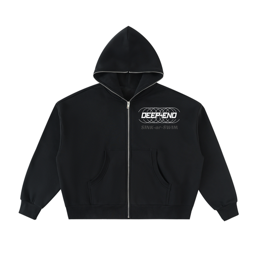 Deep-End Sink or Swim Fleeced Full-Zip Boxy Hoodie